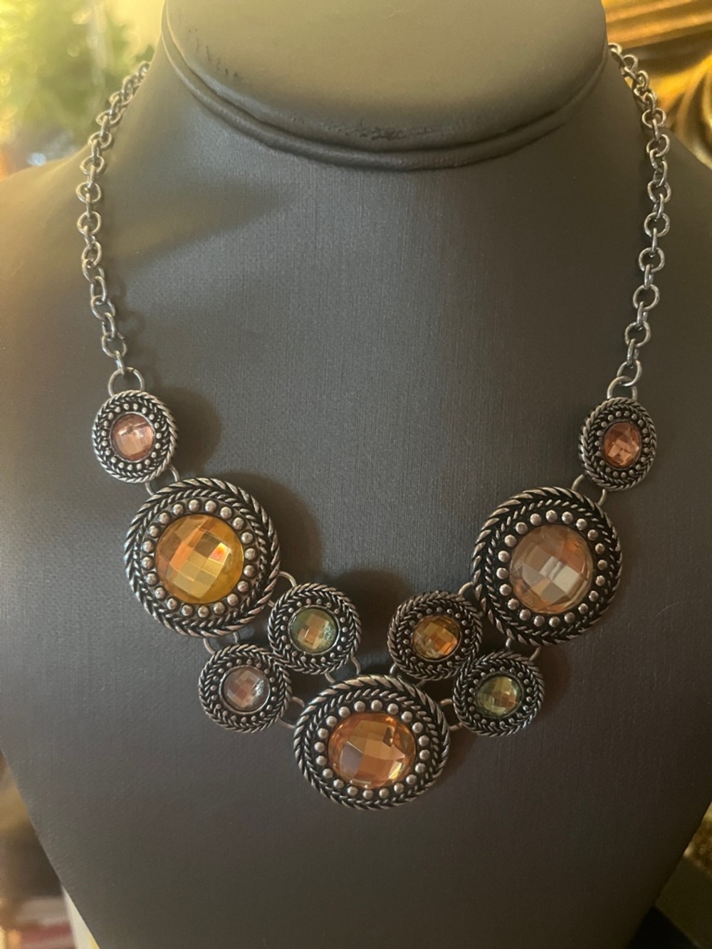 Premier Designs Silver Tone and Glass Circle Necklace